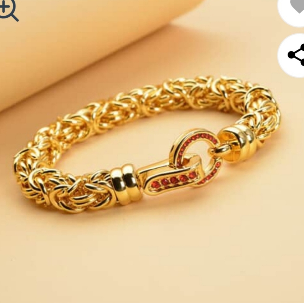 NIB GENUINE 22K YELLOW GOLD OVER STAINLESS STEEL RUBY BYZANTINE CHAIN